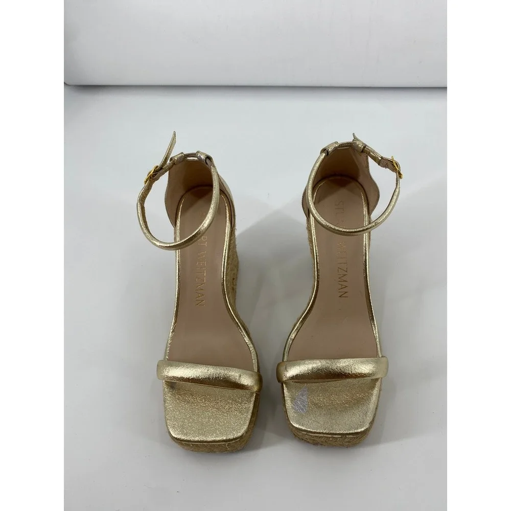 Stuart‎ Weitzman Wedge Sandals Gold Metallic Ankle Strap Espadrille Platform